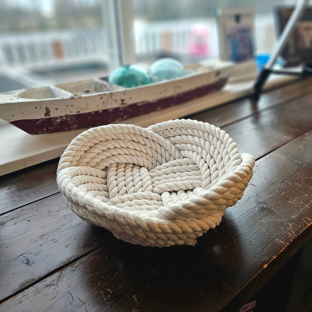 Handwoven Off-White Cotton Rope Bowl | Nautical Home Storage