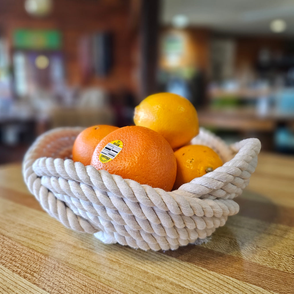 Handwoven Off-White Cotton Rope Bowl | Nautical Home Storage