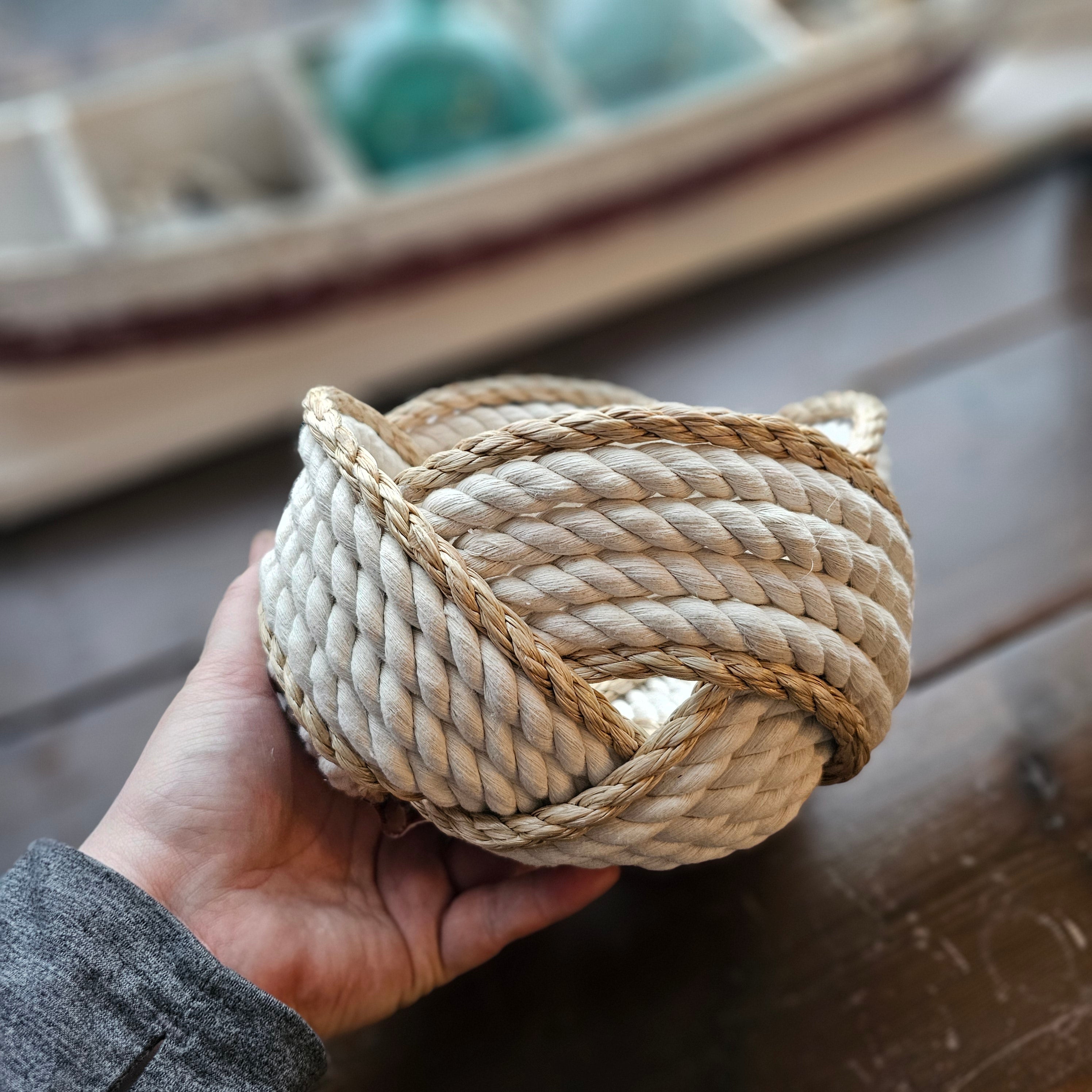 Off-White Cotton & ProManila Nautical Rope Bowl | Handwoven in Alaska