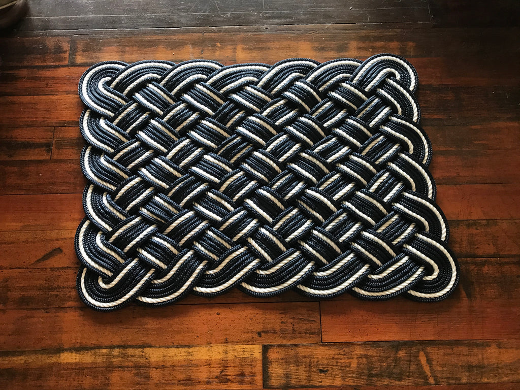 Navy & Off White Cotton Rope Rug 24" x 36" | Handwoven in Alaska