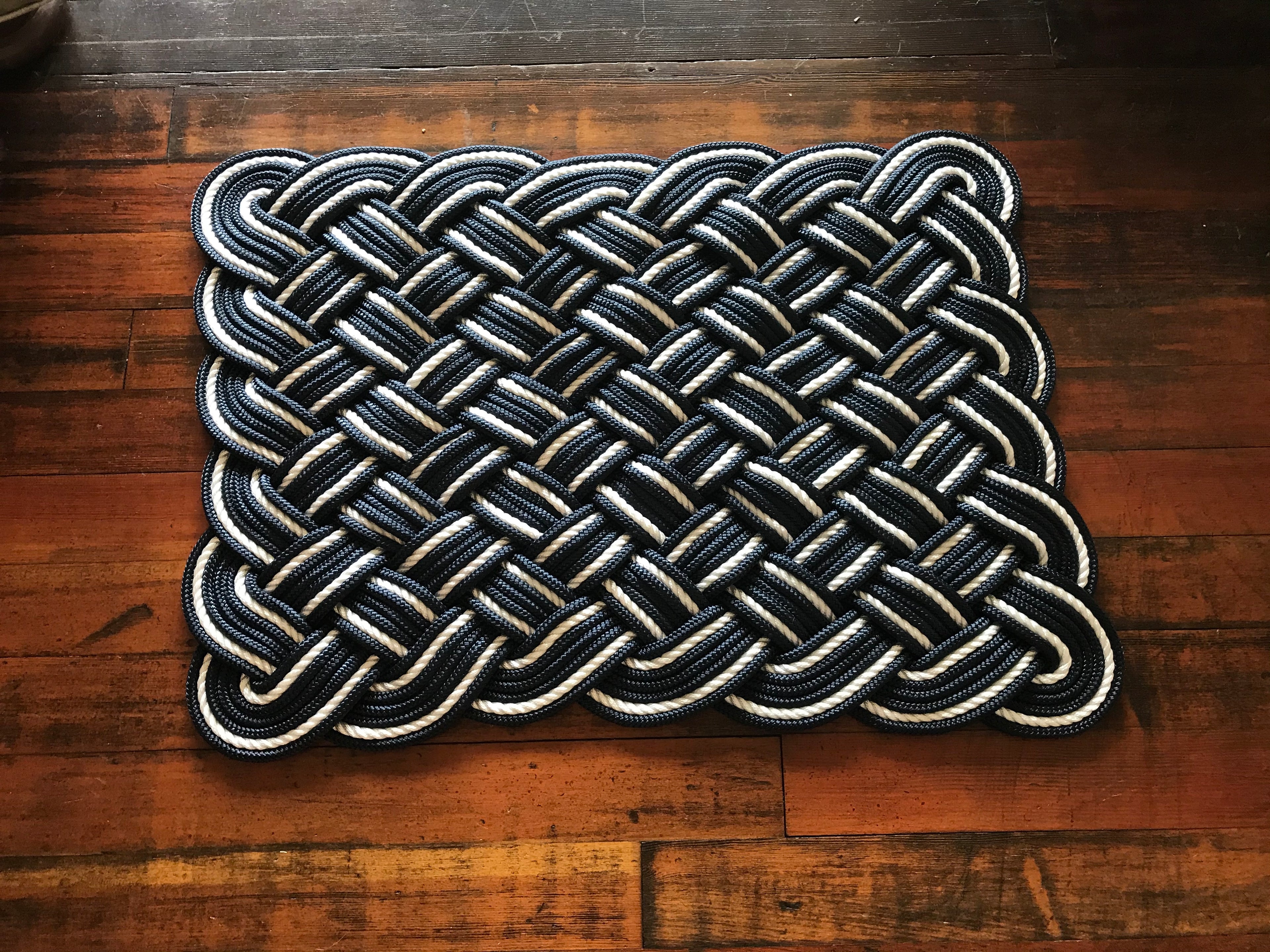 Navy & Off White Cotton Rope Rug 24" x 36" | Handwoven in Alaska
