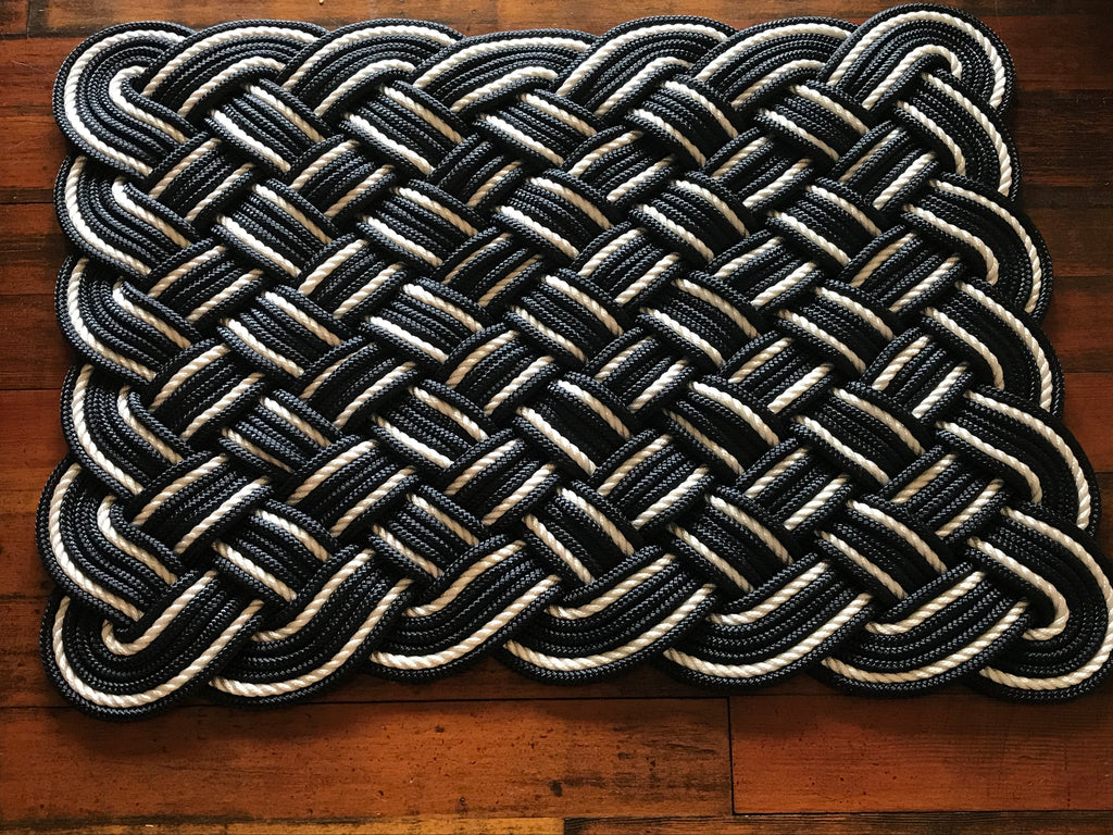 Navy & Off White Cotton Rope Rug 24" x 36" | Handwoven in Alaska