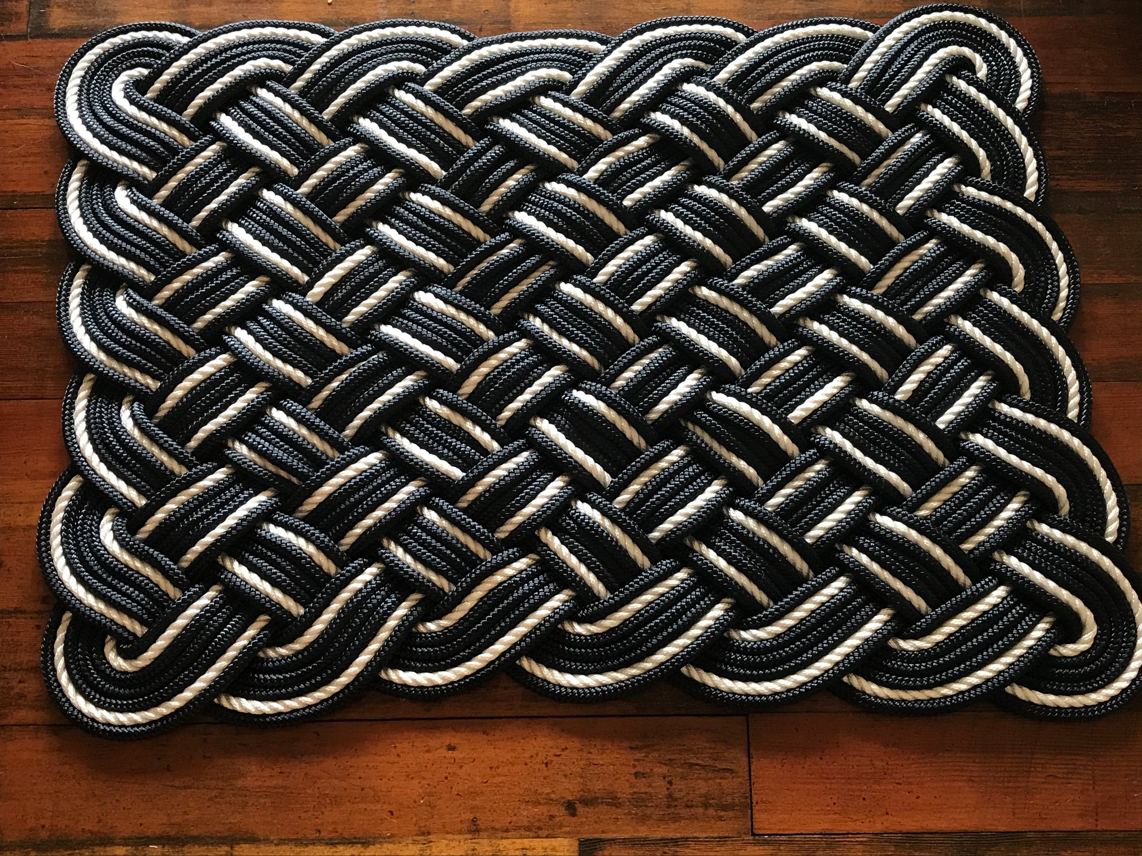 Navy & Off White Cotton Rope Rug 24" x 36" | Handwoven in Alaska