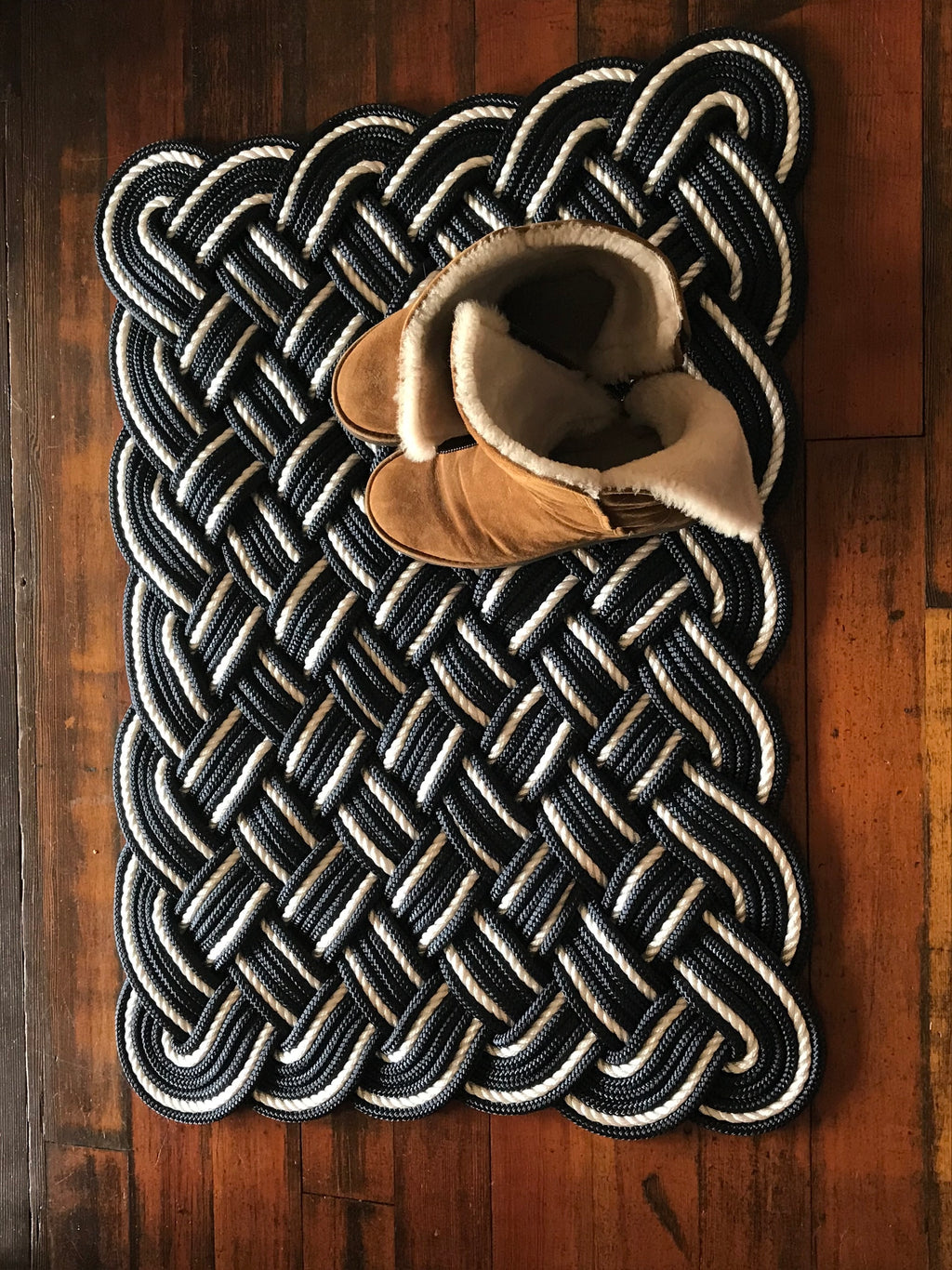 Navy & Off White Cotton Rope Rug 24" x 36" | Handwoven in Alaska