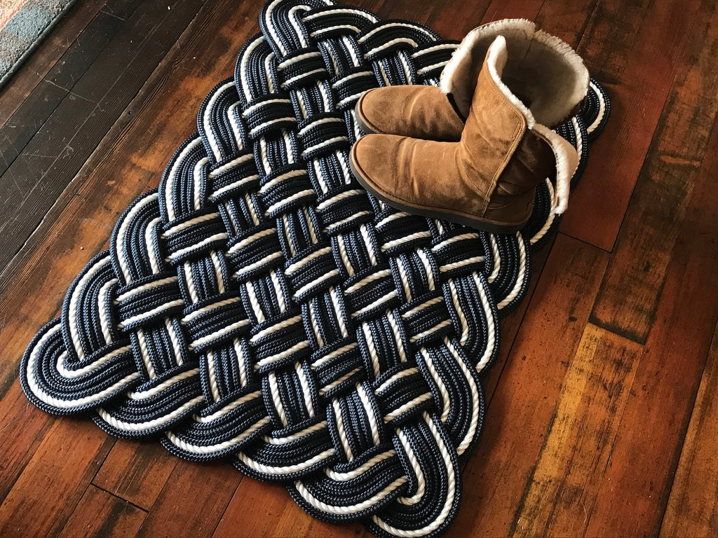 Navy & Off White Cotton Rope Rug 24" x 36" | Handwoven in Alaska