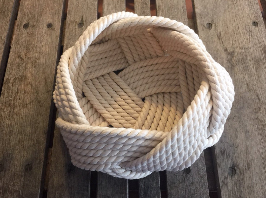 Handwoven Off-White Cotton Rope Bowl 9" x 6"| Nautical Home Storage