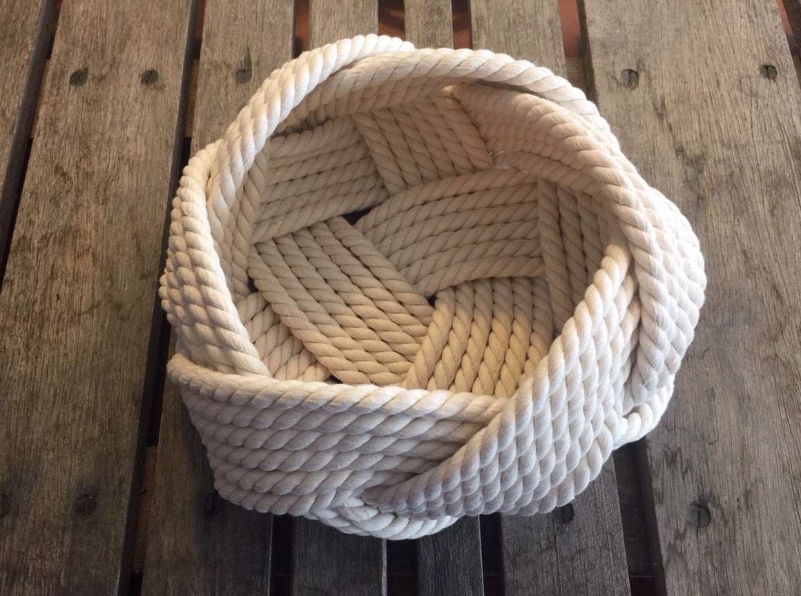 Handwoven Off-White Cotton Rope Bowl 9" x 6"| Nautical Home Storage