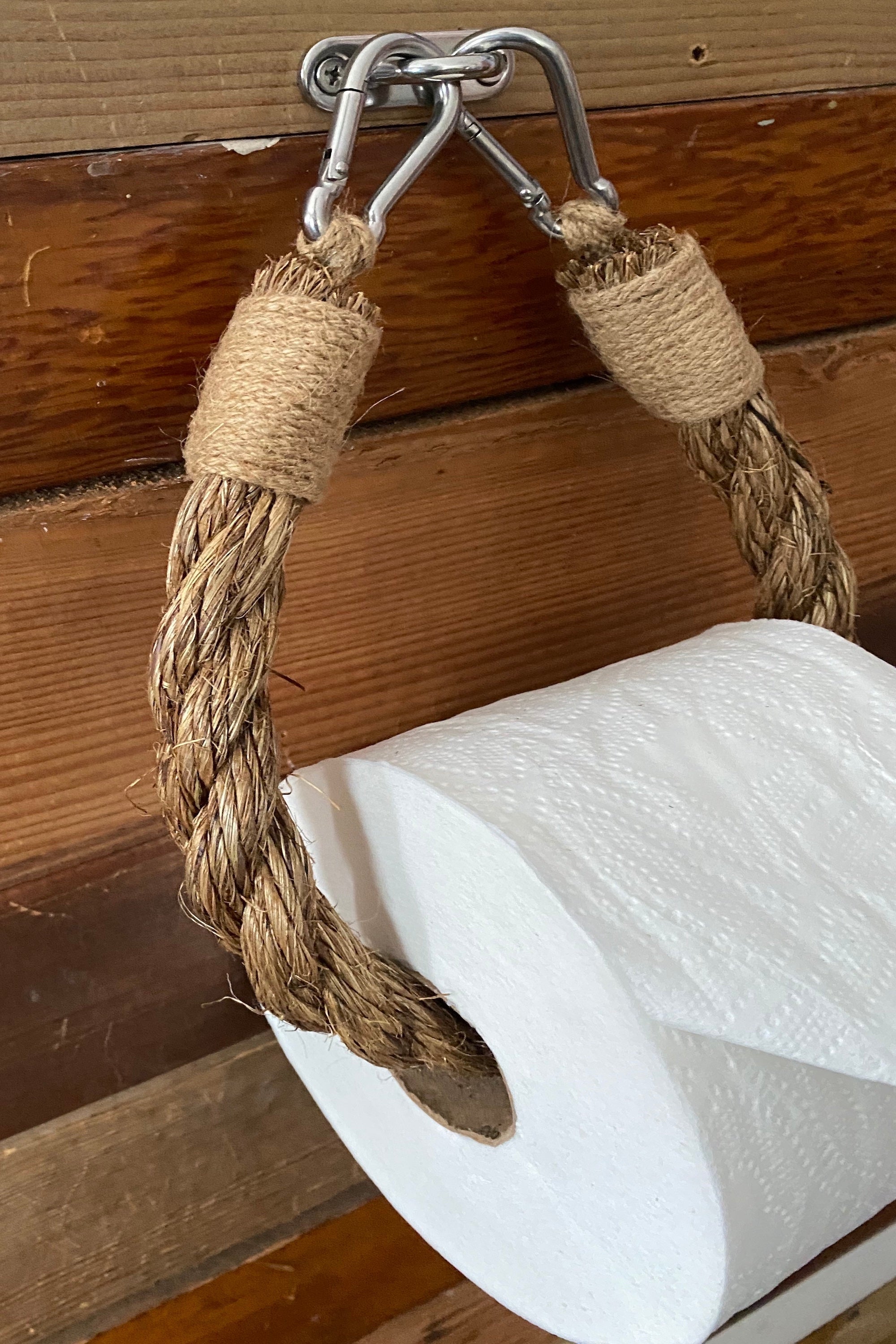 Manila Rope Toilet Paper Holder with U-Hook | Alaskan Nautical Bathroom Decor