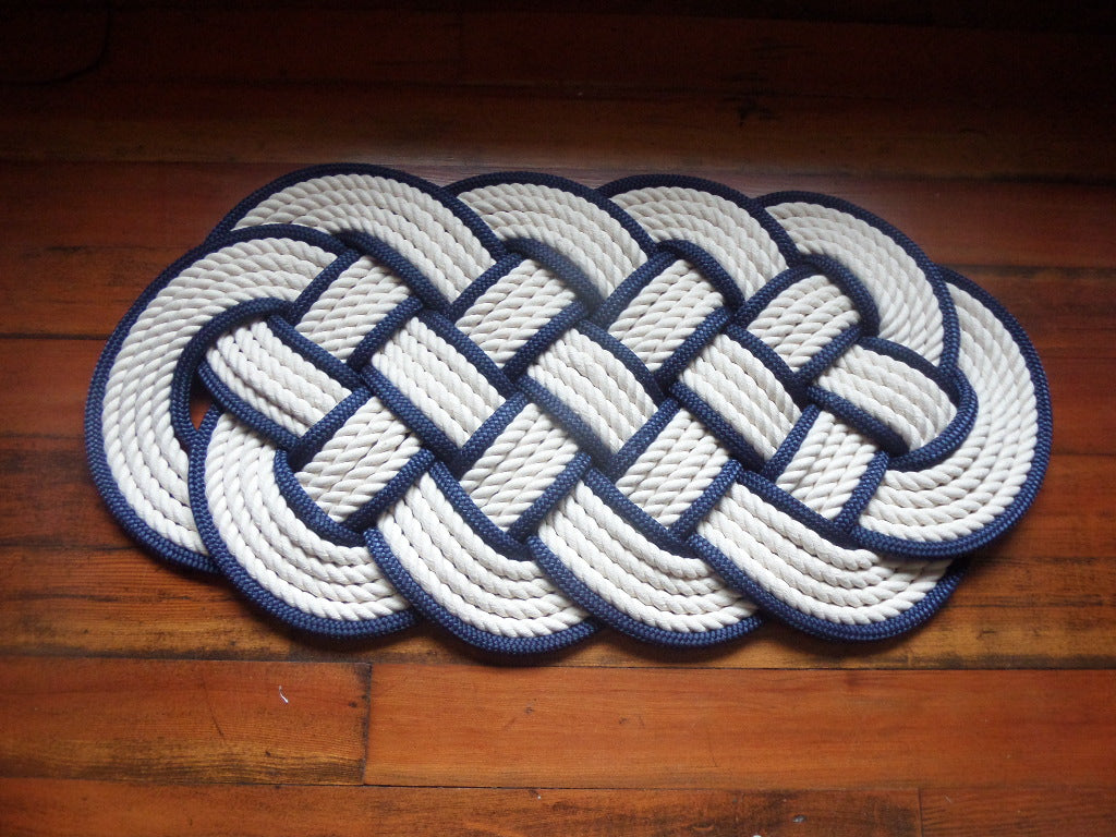 Off White Cotton Rope Rug Navy Accent 32 x 14 - Alaska Rug Company
