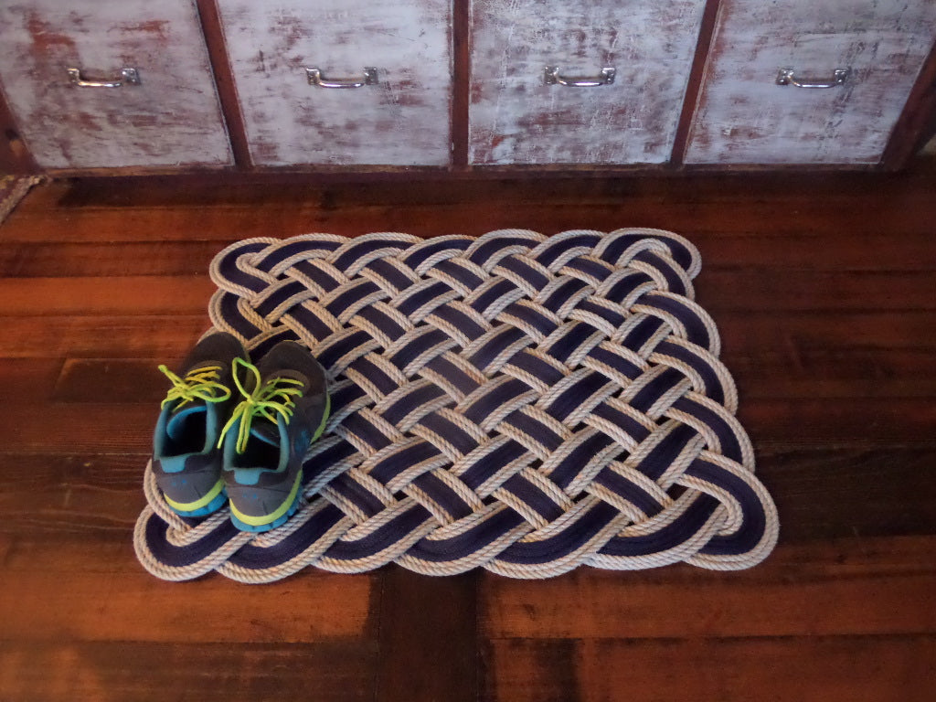 Rope Rug Navy and Choose Accent Color 24" x 34" - Alaska Rug Company