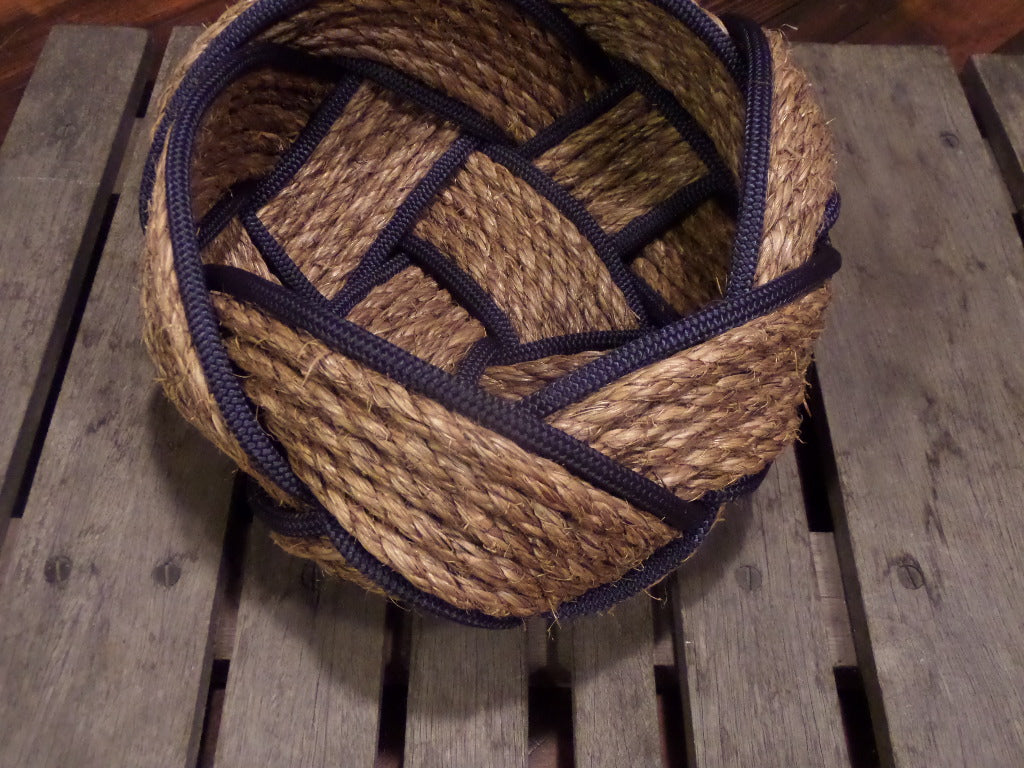 12" Natural Manila Bowl with Navy Accent - Alaska Rug Company