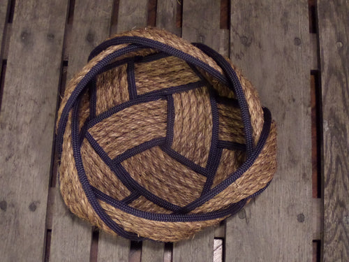 12" Natural Manila Bowl with Navy Accent - Alaska Rug Company