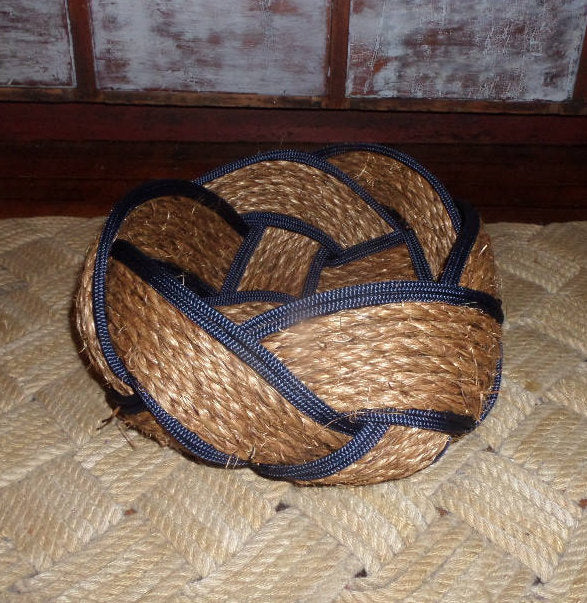 12" Natural Manila Bowl with Navy Accent - Alaska Rug Company