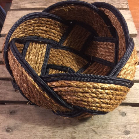12" Natural Manila Bowl with Navy Accent - Alaska Rug Company