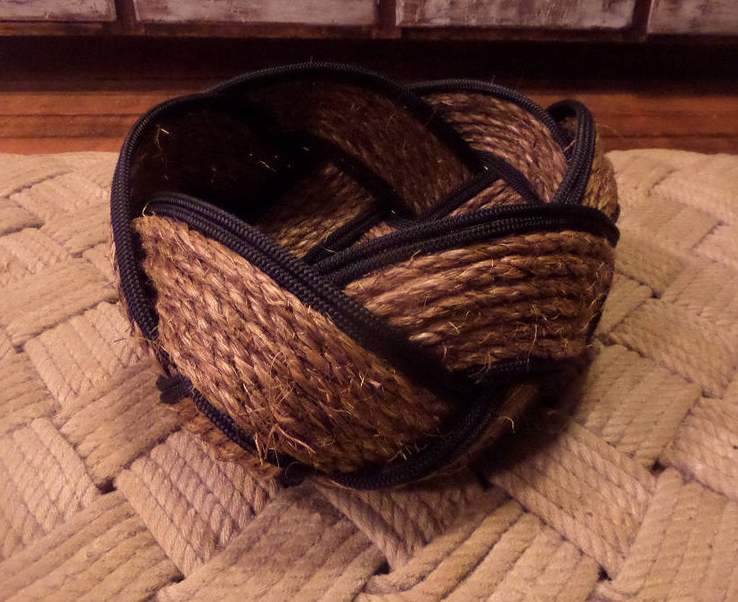 12" Natural Manila Bowl with Navy Accent - Alaska Rug Company