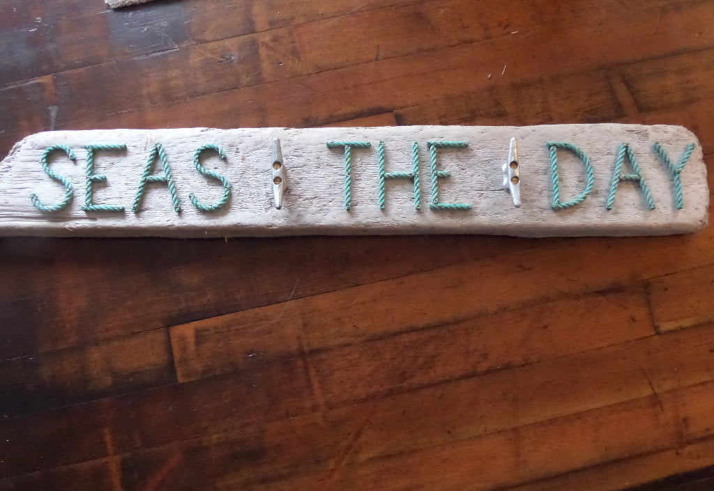 SEAS THE DAY Cleat Rack on Driftwood - Alaska Rug Company