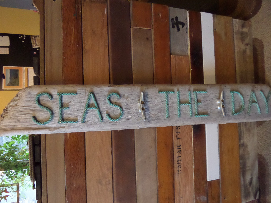 SEAS THE DAY Cleat Rack on Driftwood - Alaska Rug Company