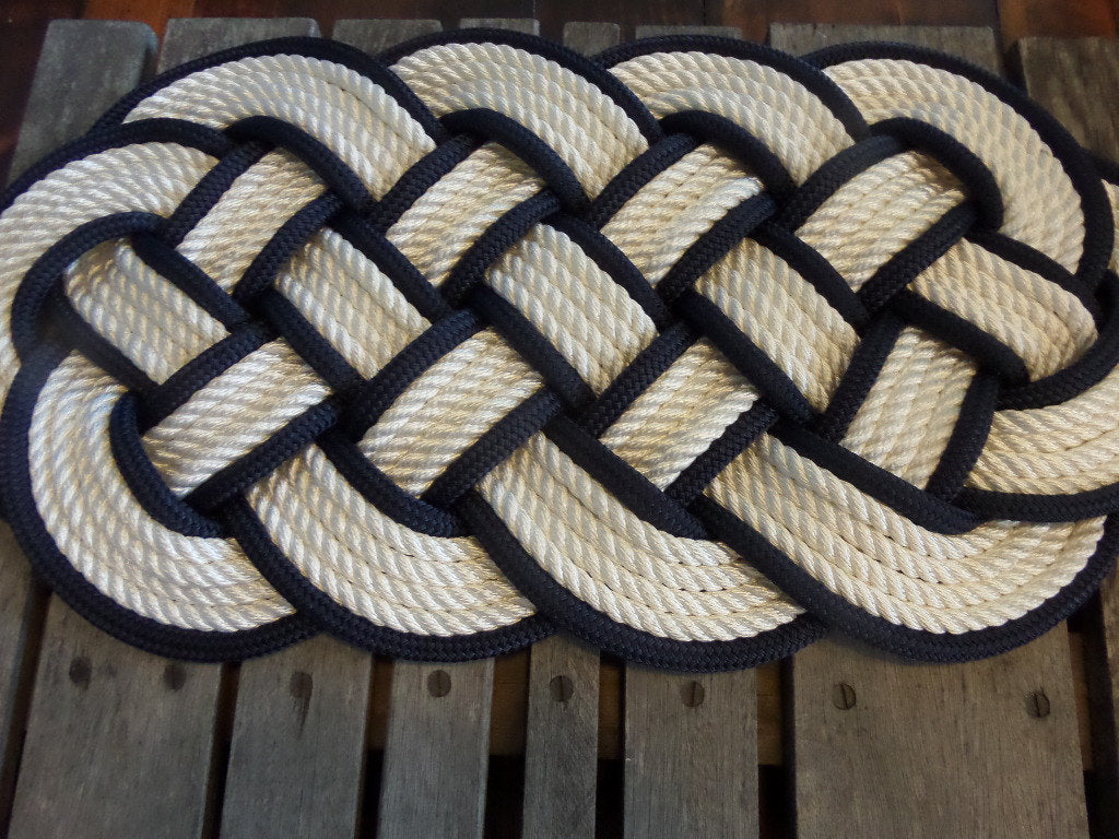 White with Navy Accent Rug 30" x 12" - Alaska Rug Company