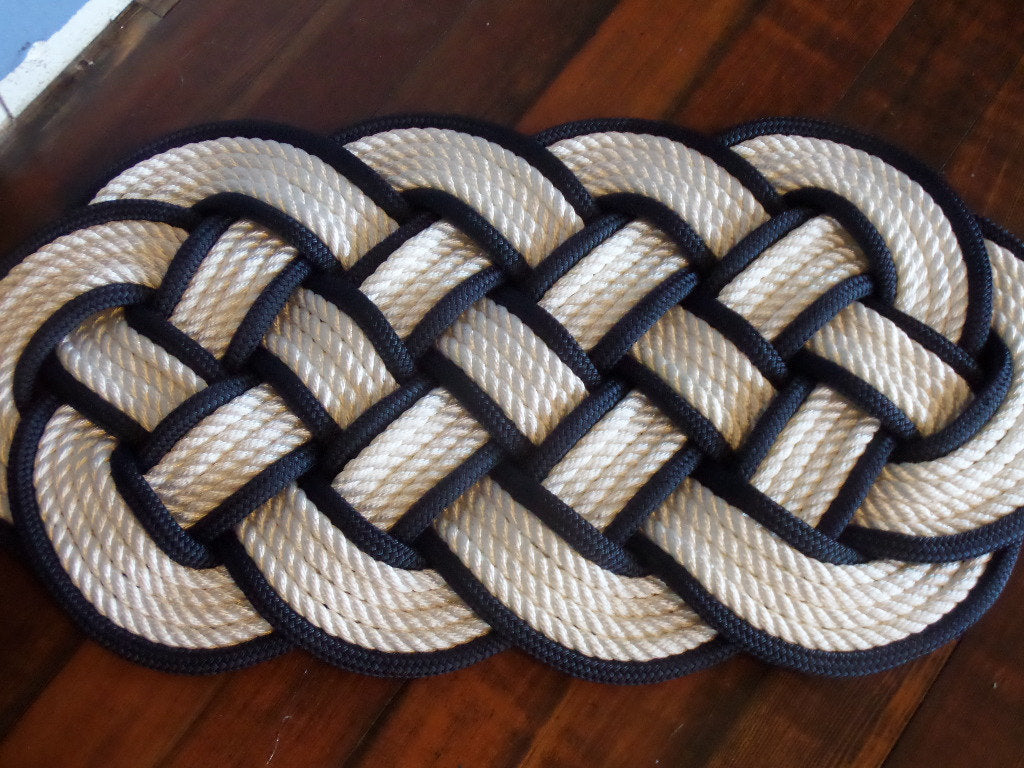 White with Navy Accent Rug 30" x 12" - Alaska Rug Company