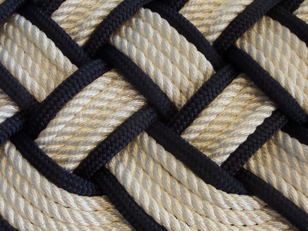 White with Navy Accent Rug 30" x 12" - Alaska Rug Company