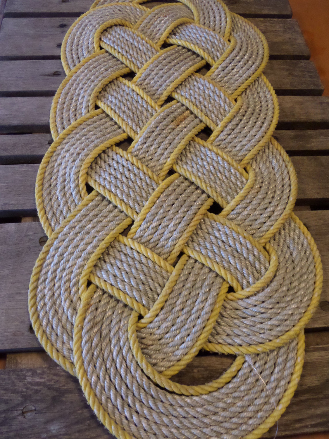 Knotted Rug Silver with Yellow Accent 32" x 12" - Alaska Rug Company