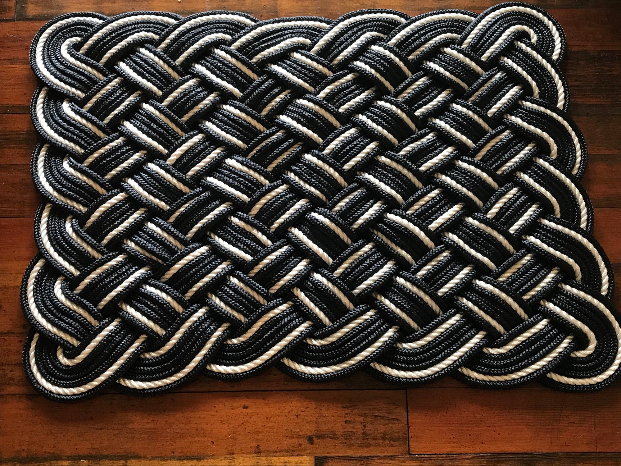 Navy & Off White Cotton Rope Rug 24" x 36" | Handwoven in Alaska