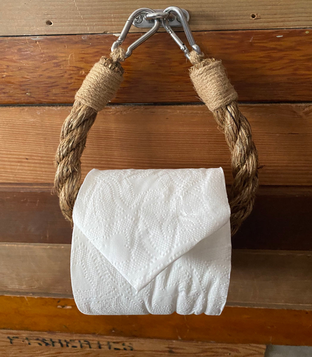 Manila Rope Toilet Paper Holder with U-Hook | Alaskan Nautical Bathroom Decor